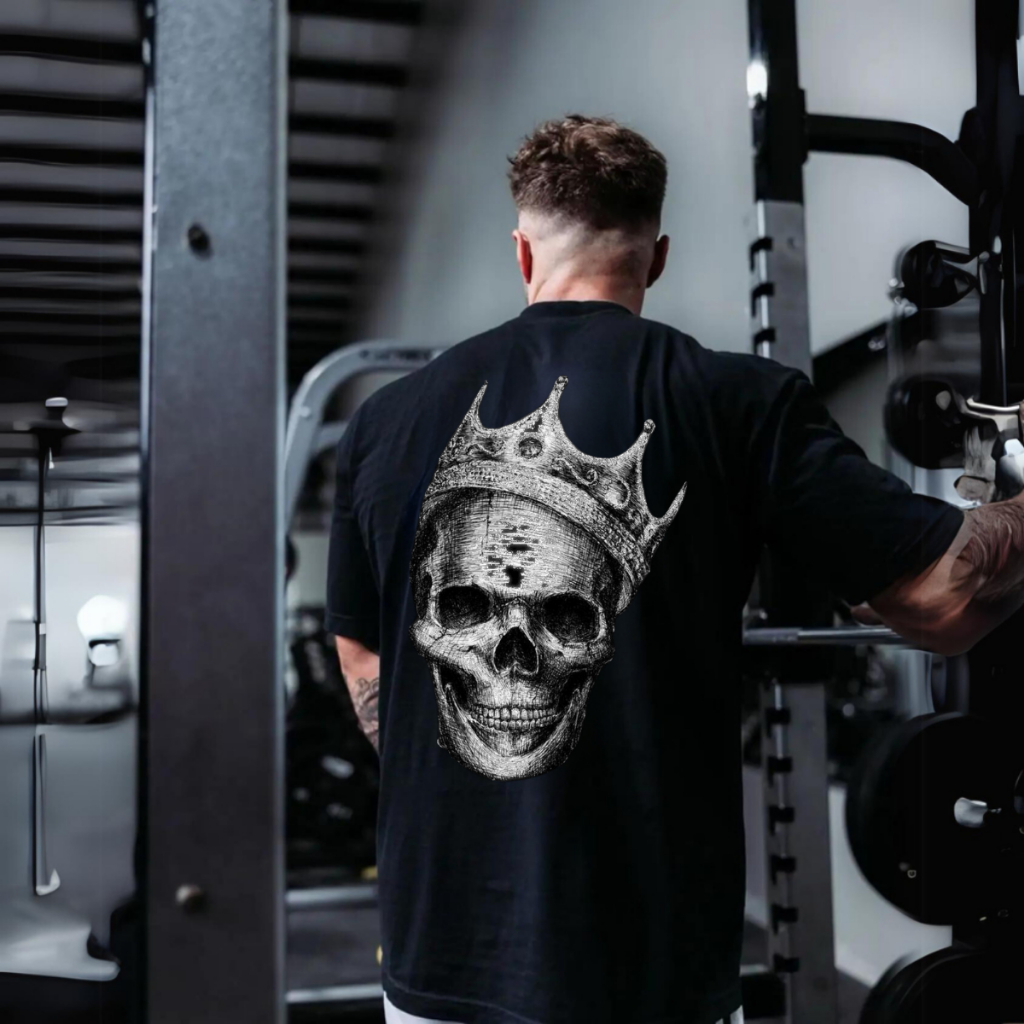 Camiseta Oversized GYM  Etilosa Confortavel Para o Treino Masculino Estampado King Skull