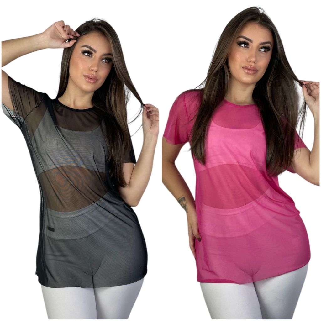 CAMISETA EM TULE  BLUSA DE ACADEMIA TAPA BUMBUM.