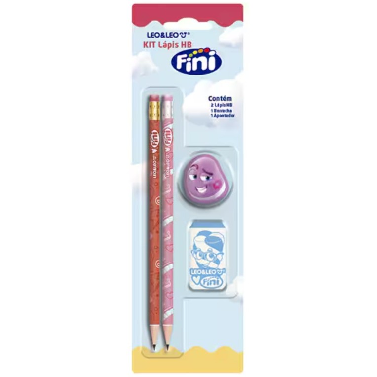 KIT LÁPIS FINI - 2 LÁPIS ESCREVER + BORRACHA + APONTADOR / PAPELARIA FOFA KAWAII / MATERIAL ESCOLAR