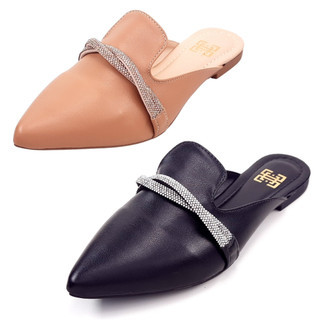 Kit com 2 Pares de Mule Feminino Enfeite de Strass Trançado
