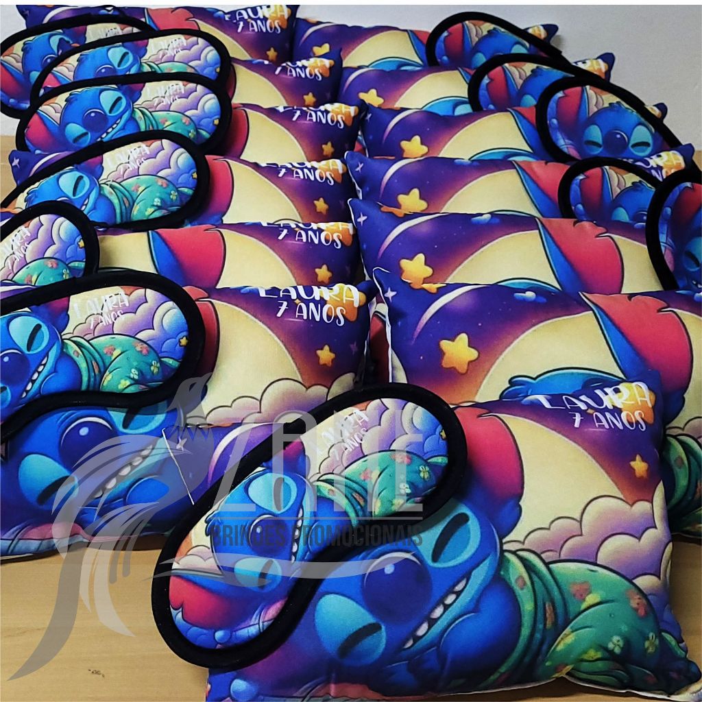30 Almofadas e Tapa Olho Stitch Personalizado Lembrancinha Aniversário Batizado Congresso Festa do Pijama Naninha