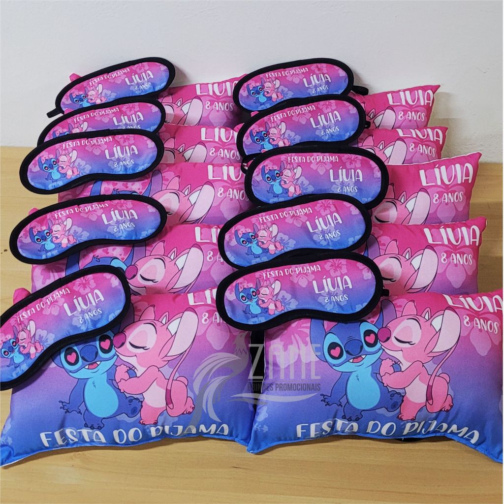 35 Almofadas e Tapa Olho Stitch Personalizado Lembrancinha Aniversário Batizado Congresso Festa do Pijama Naninha