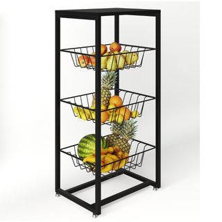 Fruteira Chão Cozinha Multiuso Tampo MDF Preto Fosco Pés Niveladores em Oferta na Shopee