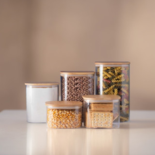 Kit 5 Potes Herméticos Vidro Tampa Bambu Condimentos Organizador Temperos Alimentos Porta ...