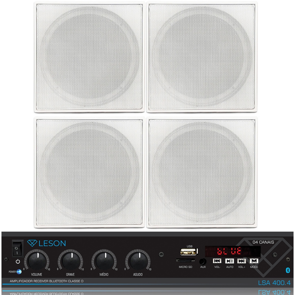 Kit 4 Caixas Som Embutir Teto Quad Amplificador 4ch Bt Grave