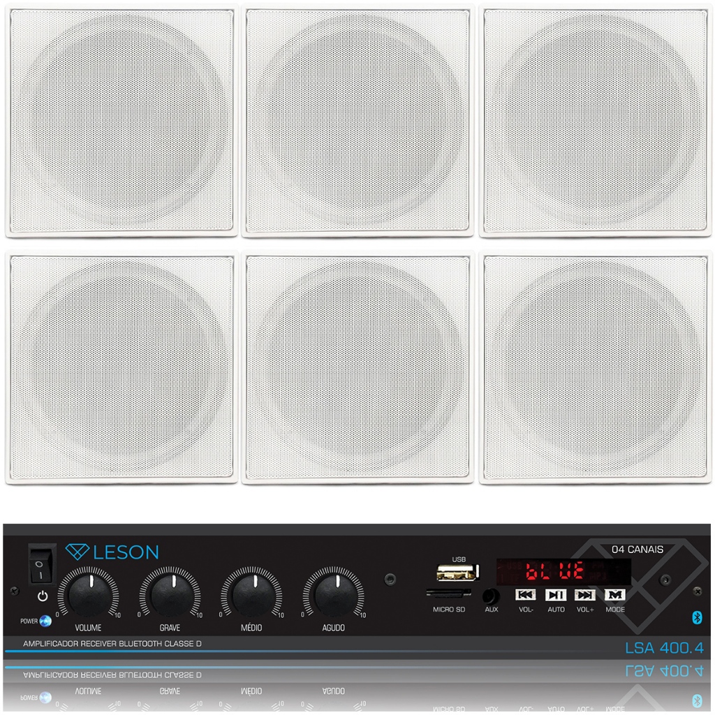Kit 6 Caixas Som Embutir Teto Quad Amplificador 4ch Bt Grave