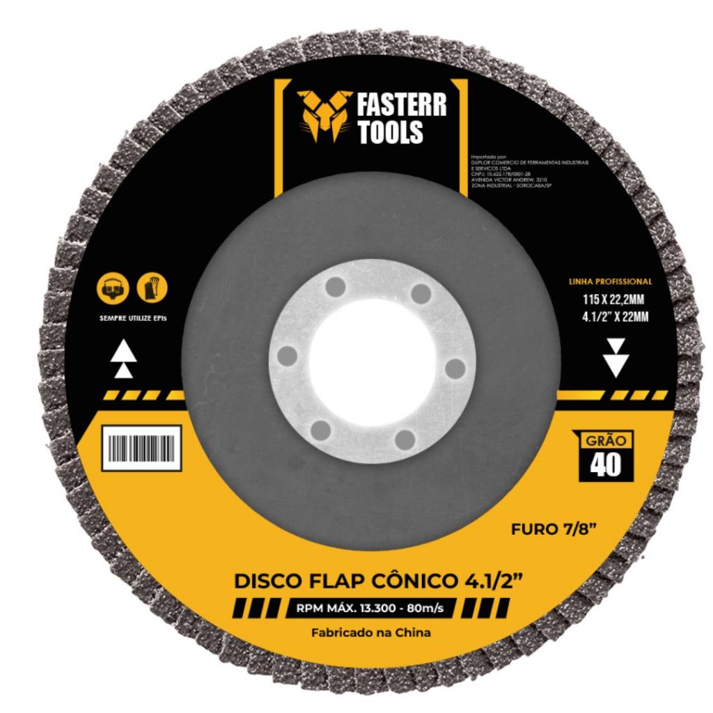 Detalhes do Kit 40 Discos Flap Premium Grão 40 Aço Cônico 4.1/2 Fasterr