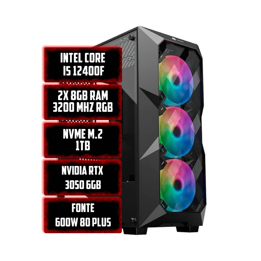 PC Gamer Completo,  Intel Core I5 12400F, 16GB DDR4 3200MHz,1TB NVME, GeForce RT