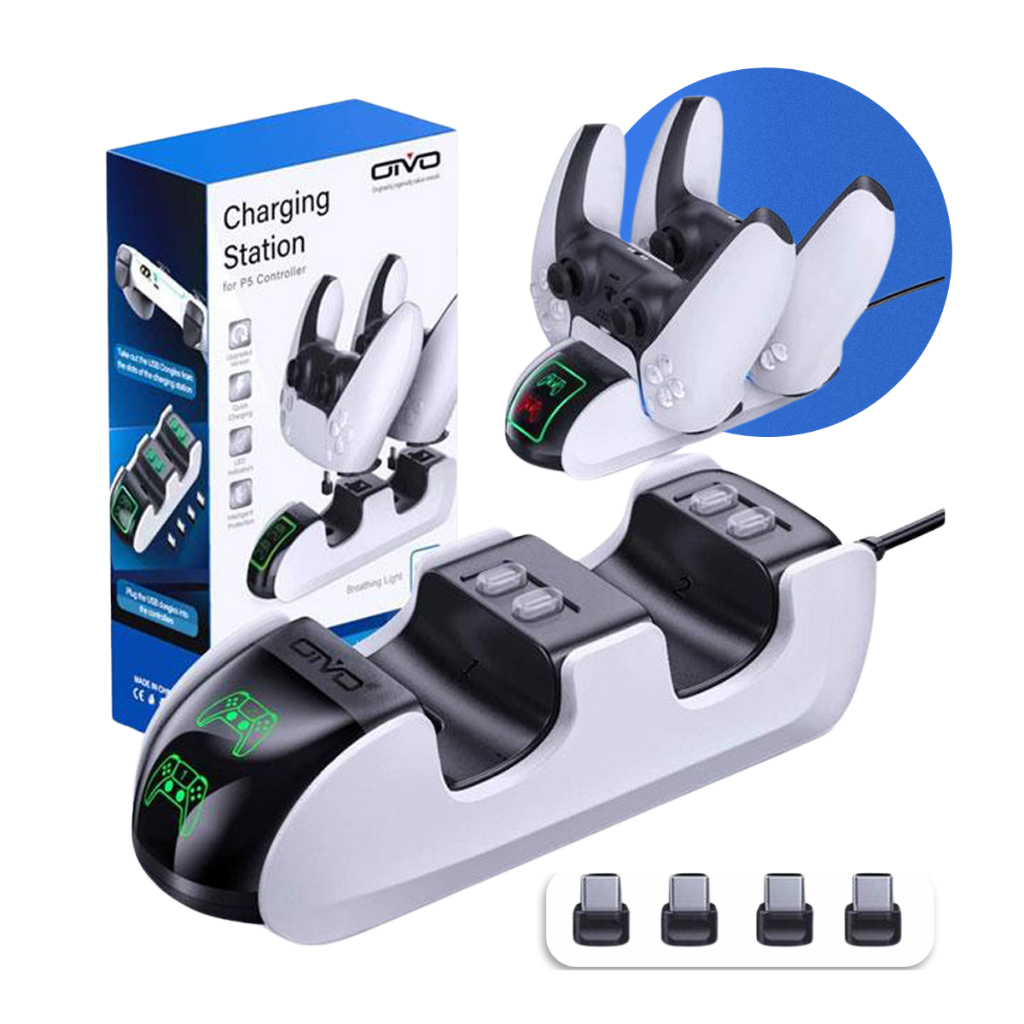 Carregador Led Dock Duplo Controle Dualsense Manete Compatível Playstation Ps5 + Cabo USB