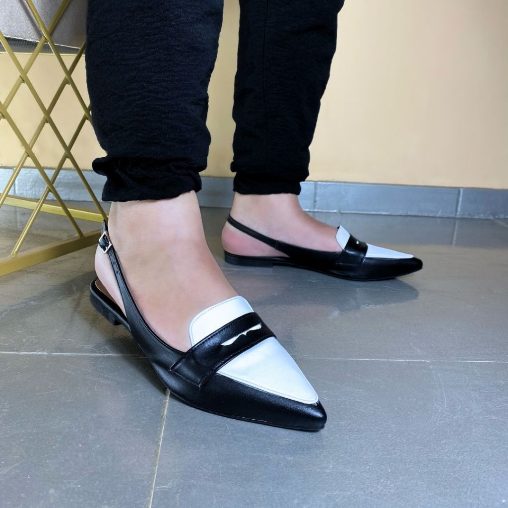 Sapatilha Feminina Sapato Casual Bicolor Bico Fino Com Fivela Confortável Macio 182 em Oferta na Shopee