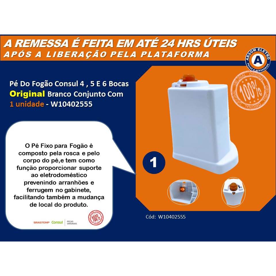 Detalhes do Pe Do Fogão Consul 4 , 5 E 6 Bocas Original Branco Conjunto Com 4 , 2 ou 1 Unidade - W10402555