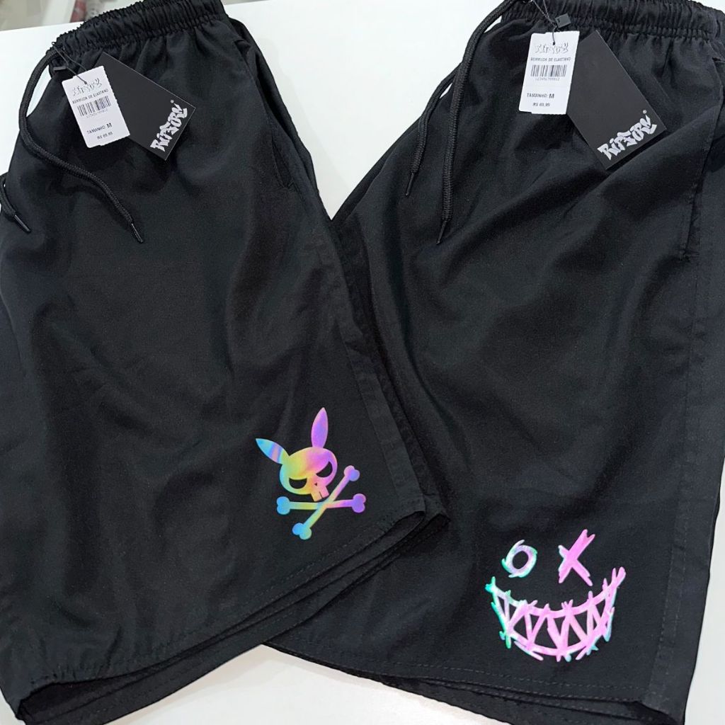 Kit Com 2 Bermuda Masculina Short Tactel Elastano Calção Holográfica Smile em Oferta na Shopee