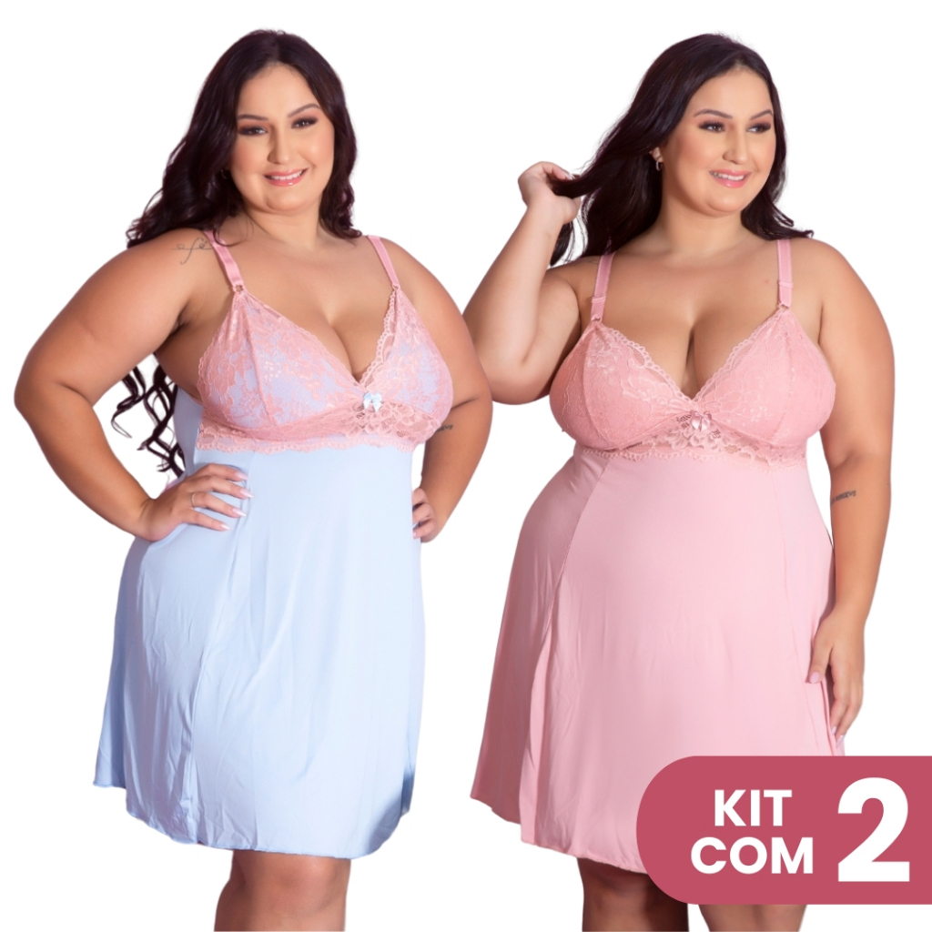 Kit 2 Camisolas Plus Size Romantic Sexy Tamanho Grande Confortável Charmosa Roupa Dormir em Oferta na Shopee