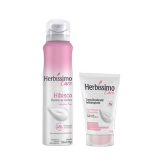 Kit Desodorante Herbíssimo Creme Rosa Mosqueta e Niacinamida Bisnaga 55g e Aerossol Antitranspirante Care Hibisco 150ml em Oferta na Shopee
