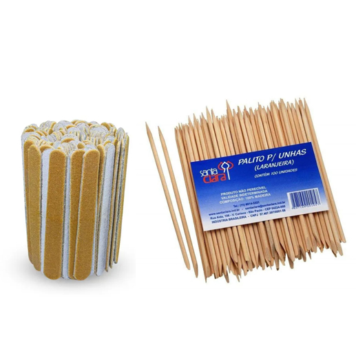 100 Mini Lixas De Unhas + 100 Palitos Laranjeira Manicure - Santa Clara em Oferta na Shopee