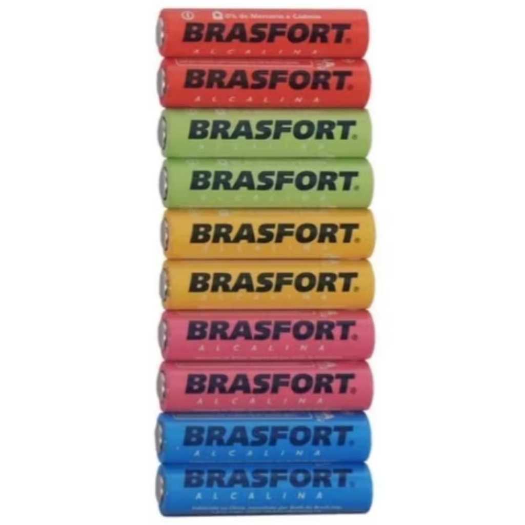 Pilha alcalina colorida aaa 1,5v pacote com 10 unidades brasfort 6298