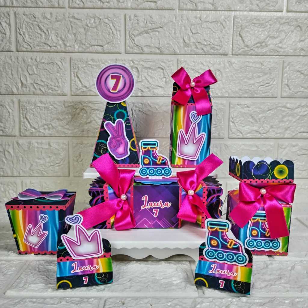 PEGUE E MONTE - Kit Festa Personalizado Festa Neon Menina Lembrancinhas Caixinhas para festa