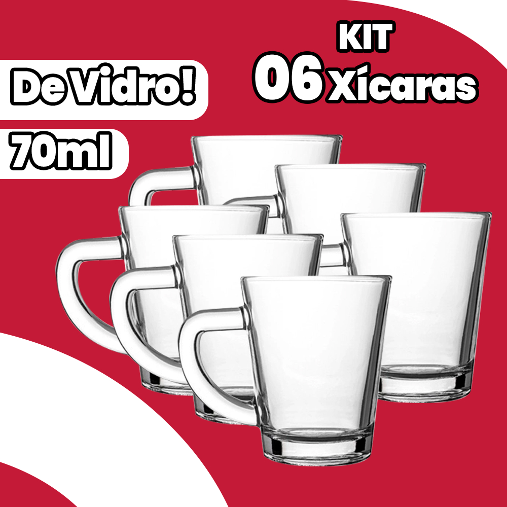 Kit 6 Xícaras de Vidro para Café ou Chá 70ML Premium Resistente Elegante Funcional em Oferta na Shopee