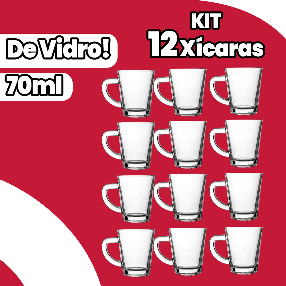 Kit 12 Xícaras de Vidro para Café ou Chá 70ML Premium Resistente Elegante Funcional em Oferta na Shopee