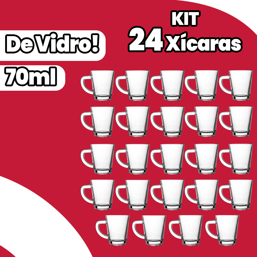 Kit 24 Xícaras de Vidro Café ou Chá 70ML Premium Resistente Elegante Funcional em Oferta na Shopee