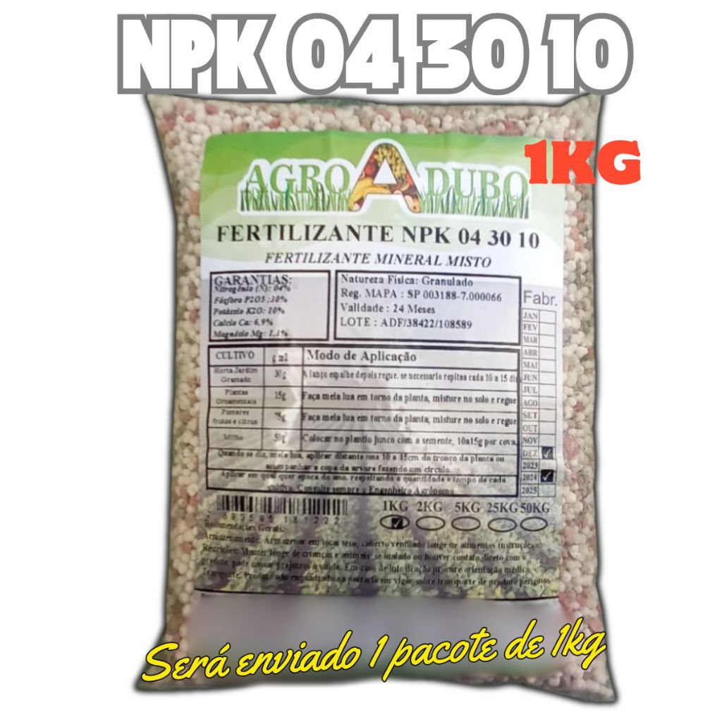 Fertilizante Npk 04 30 10 - 1Kg Adubo Completo Rico Em Fosforo (P)
