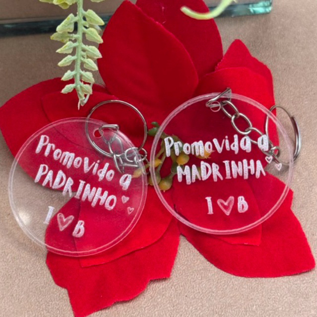 KIT Chaveiro padrinhos(A) , acrílico cristal, festa, decoração, casamento em Oferta na Shopee
