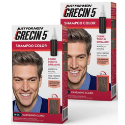Kit 2x unidades Grecin 5 Shampoo Tintura Tonalizante Castanho Claro H-25 60ml - Cobre os cabelos grisalhos em 5 minutos