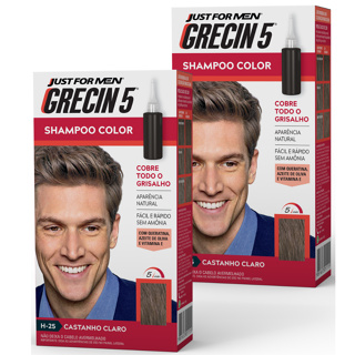 Kit 2x unidades  Grecin 5 Shampoo Tintura Tonalizante Castanho Claro H-25 60ml - Cobre os cabelos grisalhos em 5 minutos em Oferta na Shopee
