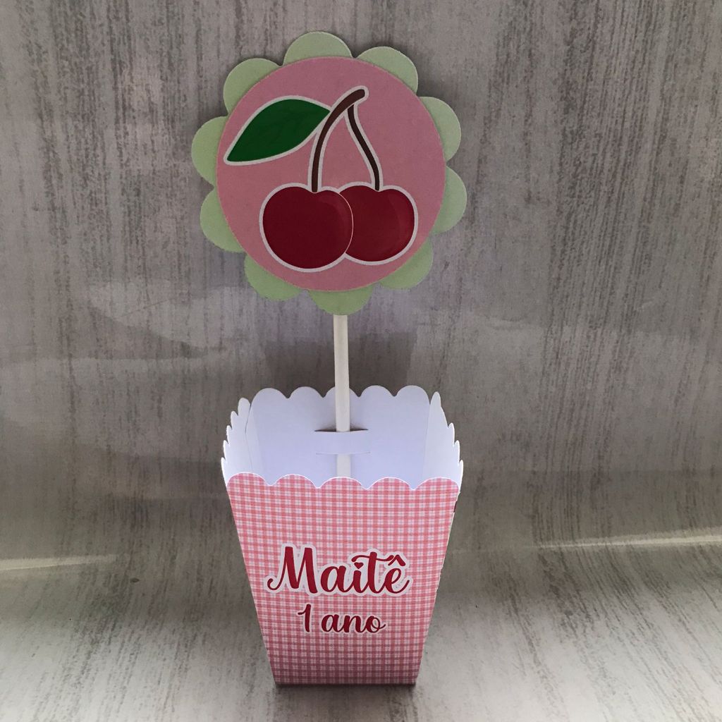 Centros de mesa Cachepot  CEREJINHA Personalizado com Nome | Cachepot Festa Infantil Chá Aniversário Decoração