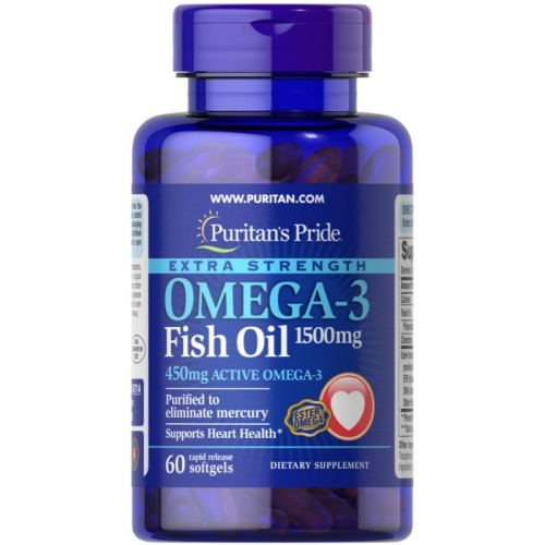 Puritan's Pride Extra Strength Óleo de Peixe Ômega-3 1500 Mg 450 Mg Cápsulas Softgel Ômega-3 60caps