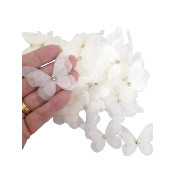 Aplique Borboleta de Organza com strass kit c/ 50 unidades para aplicar em laços roupas tiaras em Oferta na Shopee