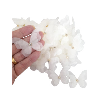 Aplique Borboleta de Organza com strass kit c/ 50 unidades para aplicar em laços roupas tiaras em Oferta na Shopee