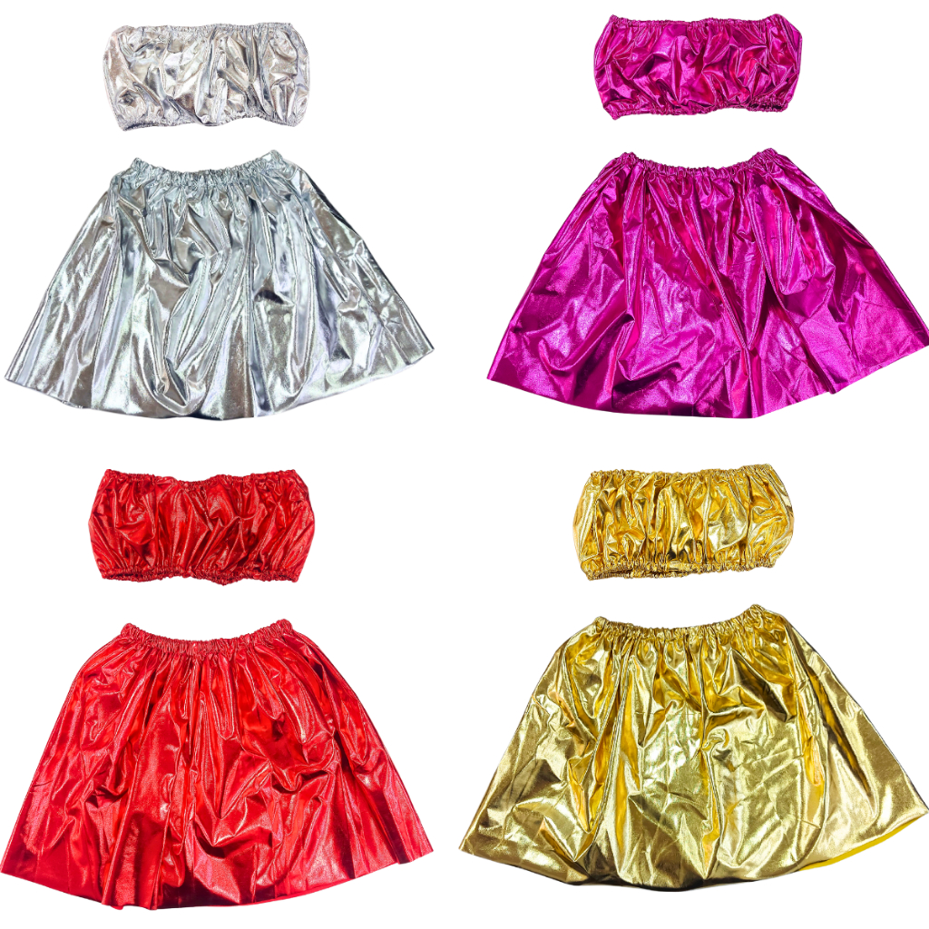 Fantasia Carnaval Brilhante Metalizada  Bloquinho Festa balada Cropped e Saia Roupa Brilhante em Oferta na Shopee