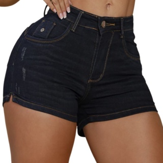 Short jeans feminino PREMIUM cós cintura alta versátil com LAYCRA abertura na lateral EMPINA BUMBUM em Oferta na Shopee