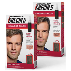 Kit 2x unidades - Grecin 5 Shampoo Tintura Tonalizante Castanho H-35 60ml - Cobre os cabelos grisalhos em 5 minutos.