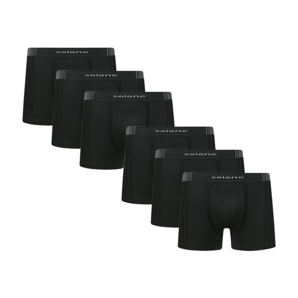 Kit Jogo de 6 Cuecas Selene Preta Cuecas Boxer Sem Costura Cintura Alta Confortável de Qualidade