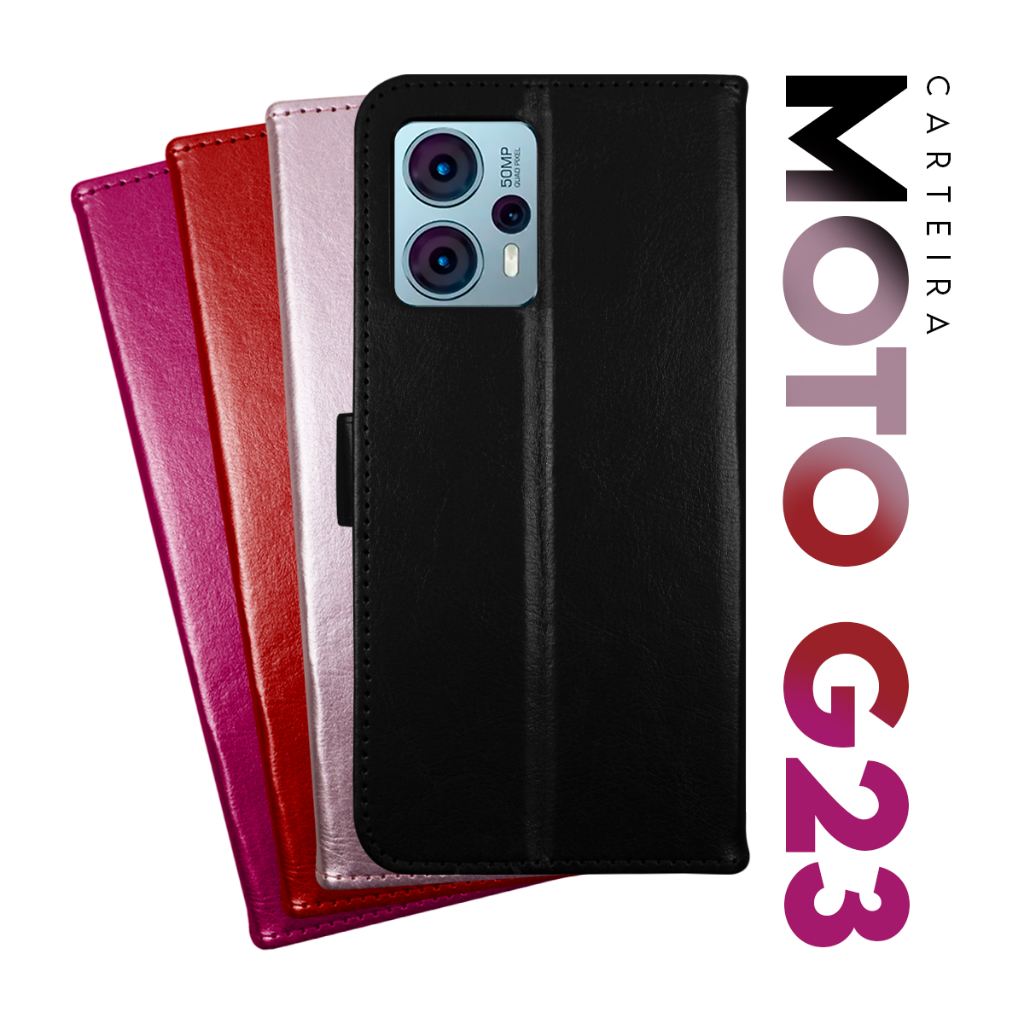 Capa Case Capinha Carteira Flip Cover Couro Sintético PRETA Para Motorola Moto G23 Xt2333 tela 6.5 pol Cell in Power25