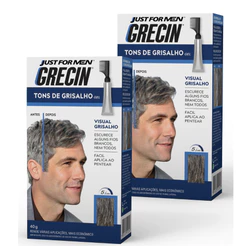 Kit 2x unidades Grecin Tons de Grisalho Gel Tonalizante - Escurece fios brancos - Aparência natural - Aplique ao pentear
