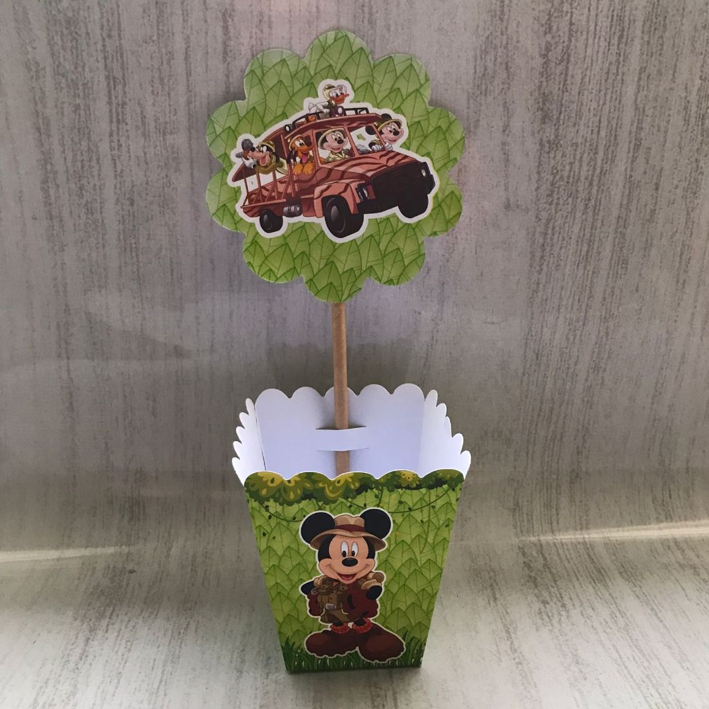 Centros de mesa Cachepot  Mickey Safari 02 Personalizado com Nome | Cachepot Festa Infantil Chá Aniversário Decoração