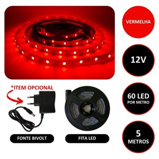 Fita LED 12v 3528 Vermelha 60 LED/m 5 Metros IP20 Sem Silicone em Oferta na Shopee