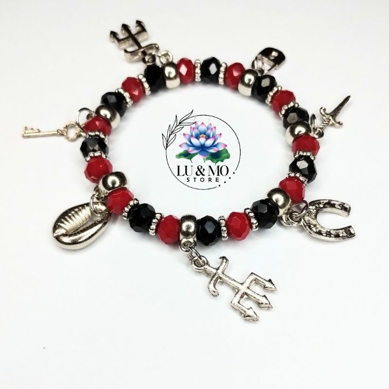 Pulseira de Exu Tranca Rua Cristal 8mm Com Pingente Proteção Orixá Umbanda e Candomblé em Oferta na Shopee