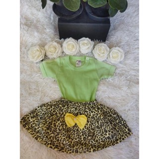 Conjunto Bebê Feminino ( Body Liso Manga + Mini-Saia, Animal Print) Tam: Rn, Marca: Nacional