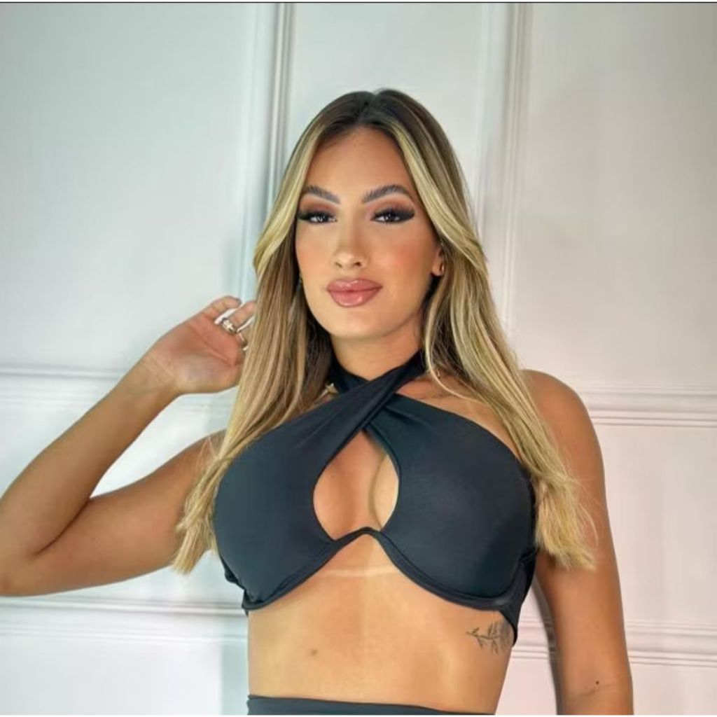 Cropped Top Transpassado com Aro Cruzado Tendência 2026 Moda Verão Elegante Moda Festa Balada Carnaval Gringa em Oferta na Shopee