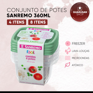 Kit Potes Herméticos Transparente Quadrado Alto Marmita Vasilha Fitness Freezer Microondas Organizador - Sanremo 360ml em Oferta na Shopee