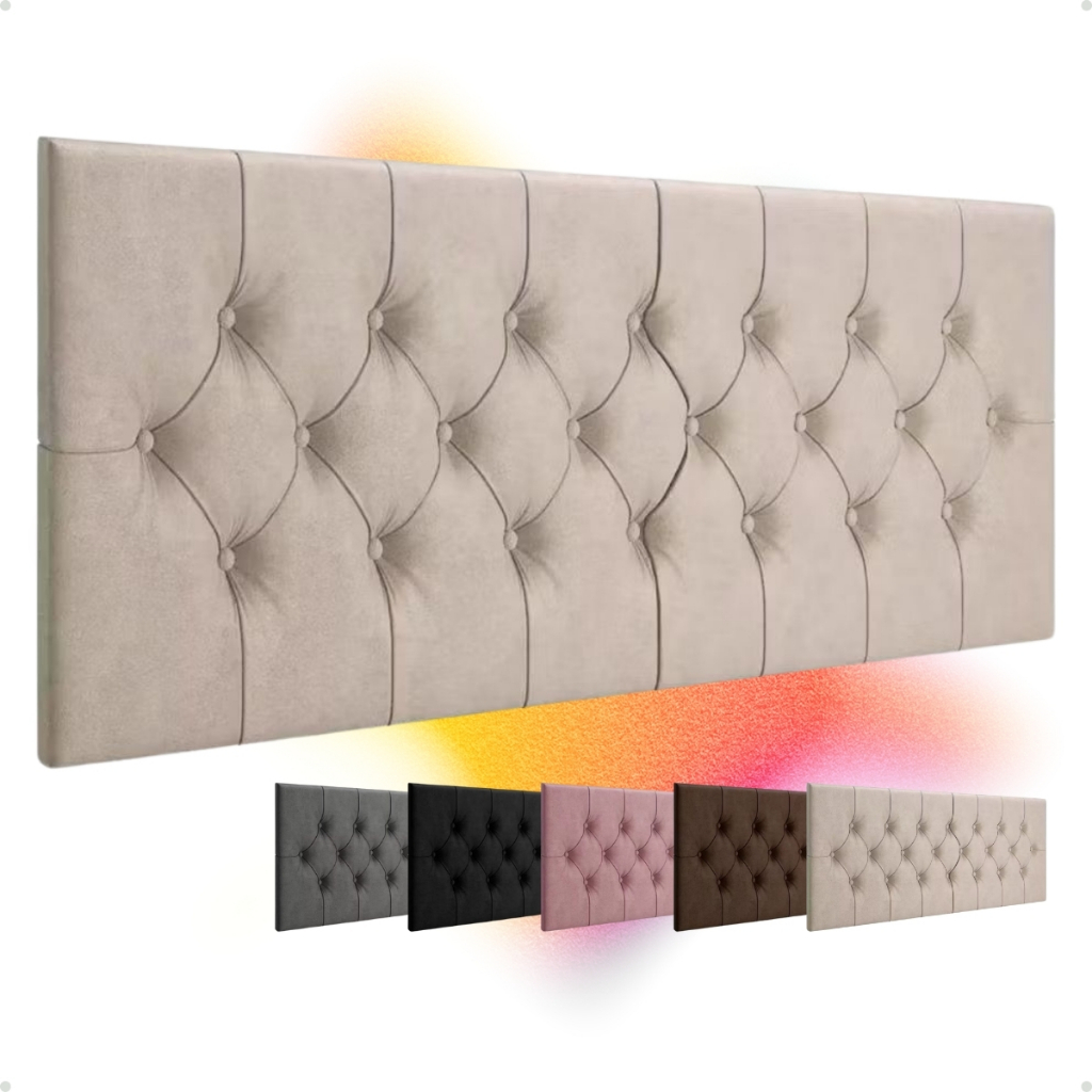 Cabeceira Estofada Cama de Casal 160cm Capitone Dormitório Fixação na Parede Cores Tamanhos Diversos