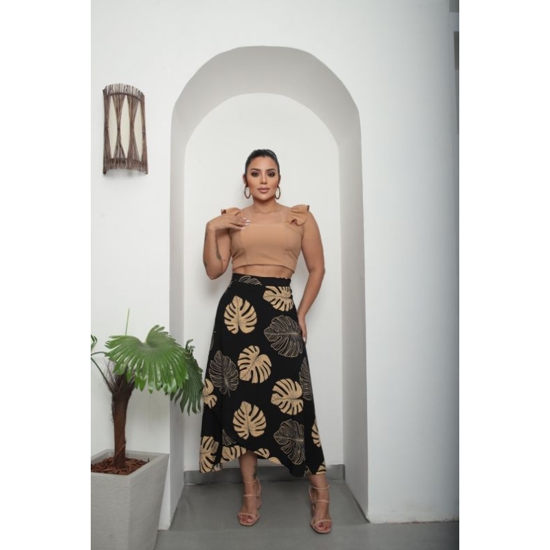 Saia Feminina Envelope Pareo Crepinho Estampado Ideal Ajustável ao Corpo Maravilhosa em Oferta na Shopee