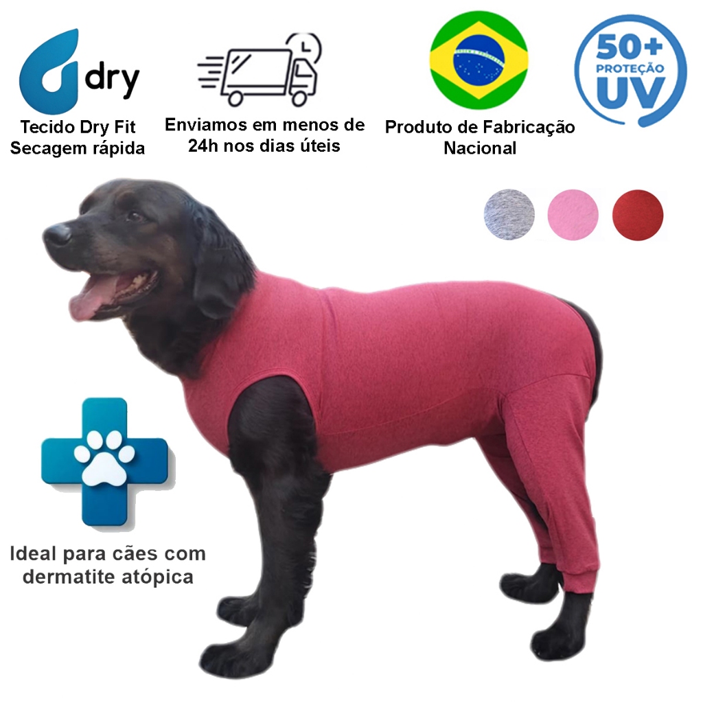 Roupa Protetora Pós-Cirúrgica Pet Cachorro - Pernas Traseiras - Tecido Dry Fit Proteção Solar UV 50+