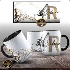 Caneca Violão Arte Personalizada com Seu Nome - Cerâmica 325ml