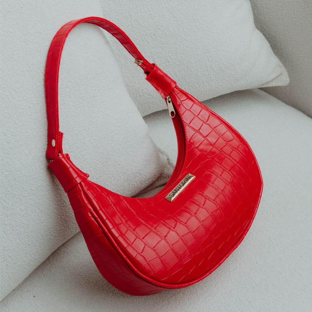 Bolsa Feminina Santorini Handbag, Bolsa Baguete, Acabamento em Croco de alta qualidade.