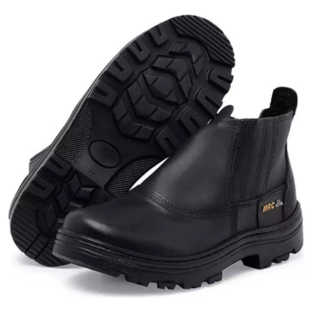 Bota De Trabalho Preta Com Ca Segurança Em Couro Biqueira De Pvc Solado Borracha Macio Promoção